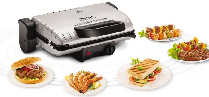 Гриль Tefal прижимний MinuteGrill 1600Вт, темп. режимів-3, з`ємні пластини, розкриття на 180°, метал
