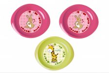 Дитяча тарілка Nuvita дрібна, 6міс+, 3шт, рожевий/салатовий