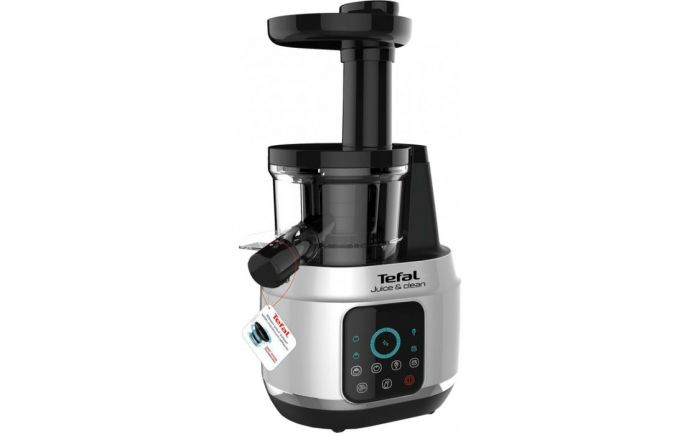 Соковитискач Tefal Juice&Clean шнековий 150Вт, чаша-0.8л, жмих-0.8л, пластик, сріблясто-чорний