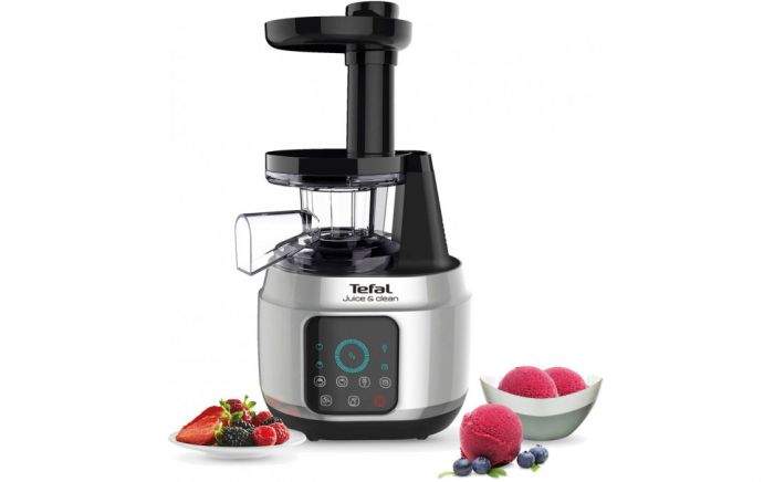 Соковитискач Tefal Juice&Clean шнековий 150Вт, чаша-0.8л, жмих-0.8л, пластик, сріблясто-чорний
