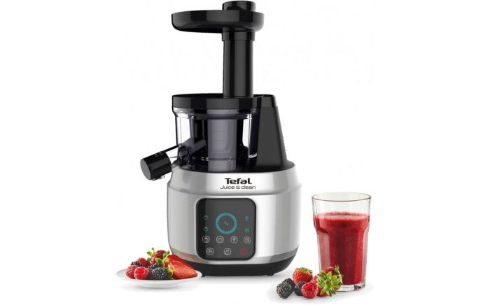 Соковитискач Tefal Juice&Clean шнековий 150Вт, чаша-0.8л, жмих-0.8л, пластик, сріблясто-чорний