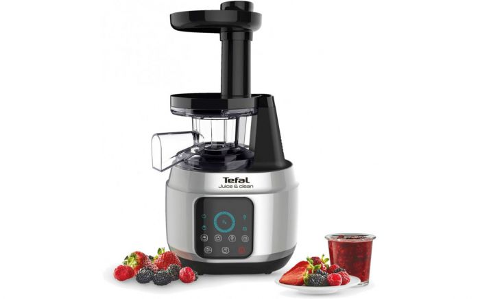 Соковитискач Tefal Juice&Clean шнековий 150Вт, чаша-0.8л, жмих-0.8л, пластик, сріблясто-чорний