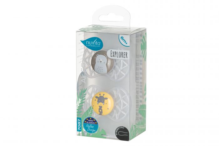 Пустушка Nuvita Air55 Explorer 6міс+, симетрична, 2шт, ведмідь/жираф