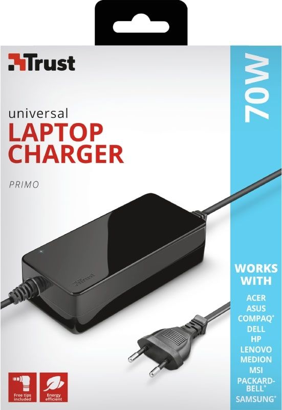Адаптер живлення Trust Primo 70W-19V Universal Laptop Charger, чорний