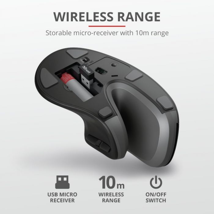 Миша Trust Verro Ergonomic, WL, чорний