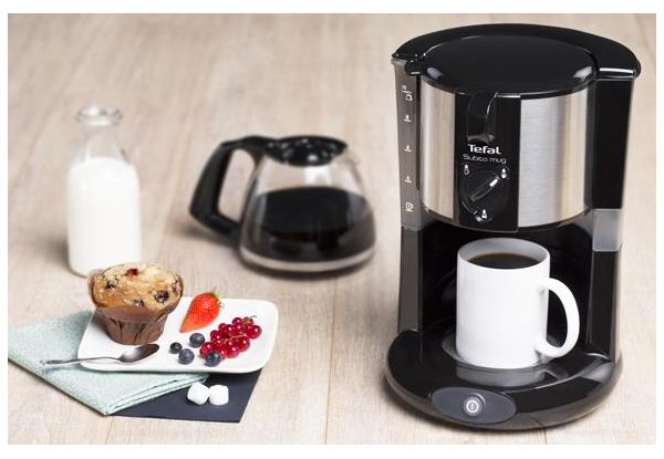 Кавоварка Tefal крапельна Subito Mug 1.25л, мелена, чорно-сріблястий