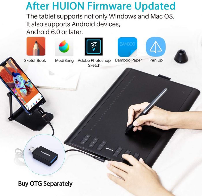 Графічний планшет Huion 10"x6.2" H1060P, MicroUSB, чорний