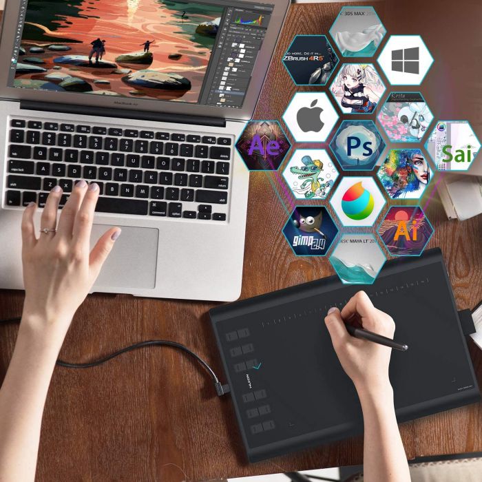 Графічний планшет Huion 10"x6.2" H1060P, MicroUSB, чорний