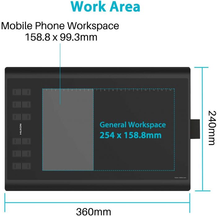 Графічний планшет Huion 10"x6.2" H1060P, MicroUSB, чорний