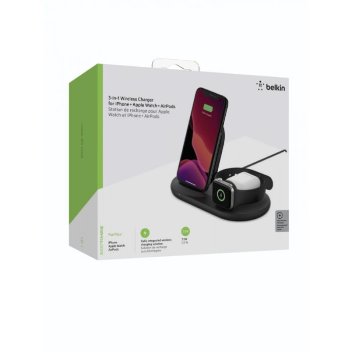 Зарядний пристрій бездротовий Belkin 3в1 iPhone/Watch/AirPods, чорний