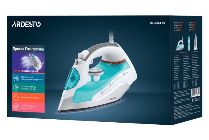Праска Ardesto IR-C2228-TQ, 2200Вт, 280мл, паровий удар-100гр, керам. підошва,  голубий