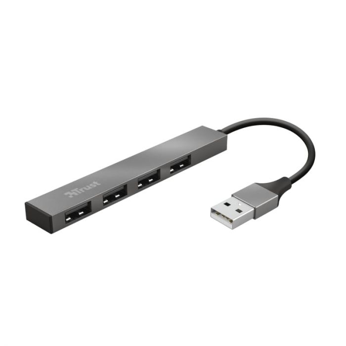 Хаб Trust Halyx USB-A > 4xUSB-А, Алюміній, 0.1м, Сірий