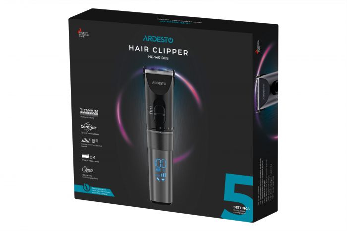 Машинка для стрижки  Ardesto HC-Y40-DBS, мережа+акум., насадок-4, титан. напил + кераміка, чорний