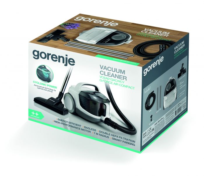 Пилосос Gorenje контейнерний, 800Вт, конт пил -2.2л, HEPA, телескоп трубка, білий