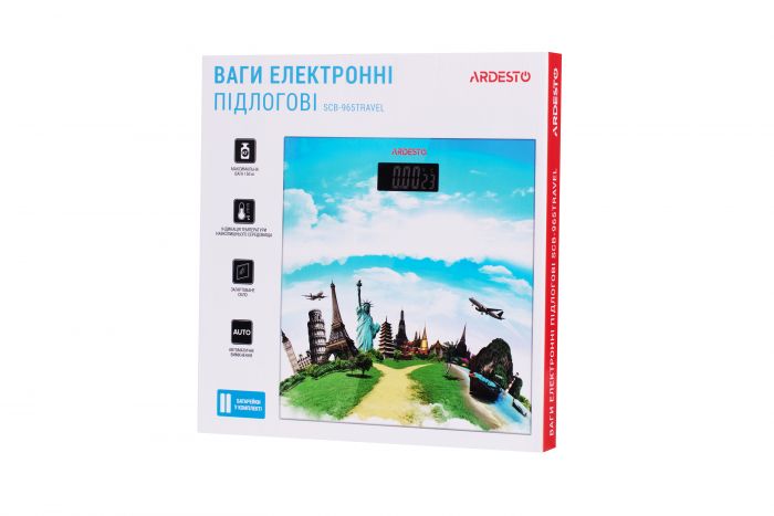 Ваги Ardesto підлогові Travel, 150кг, AAAx2 в комплекті, скло, багатокольорові