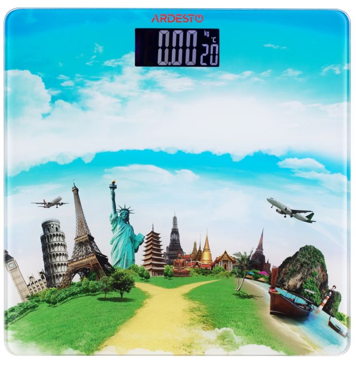 Ваги Ardesto підлогові Travel, 150кг, AAAx2 в комплекті, скло, багатокольорові