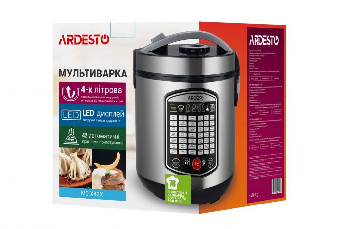 Мультиварка Ardesto, 860Вт, чаша-4л, електронне керув., пластик, сірий