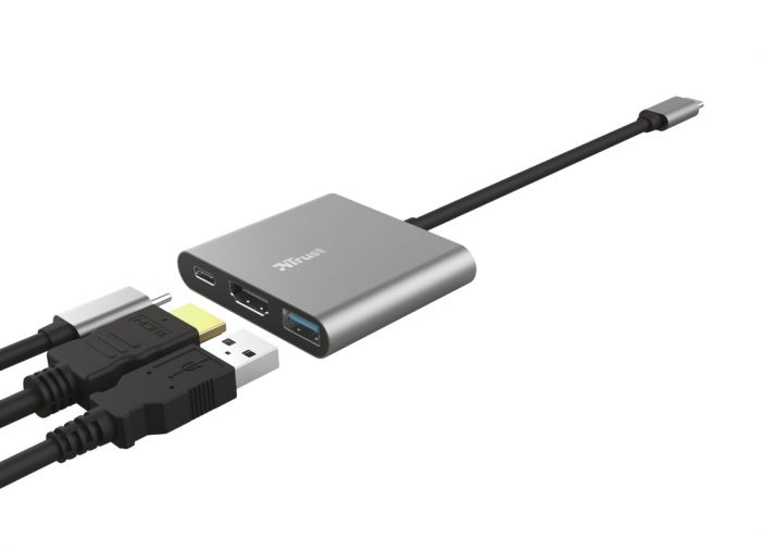 Хаб Trust Dalyx 3-in-1 USB-С > USB-А 3.2/USB-С/HDMI, Алюміній, 0.1м, чорний