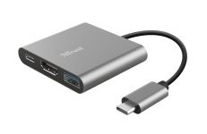 Хаб Trust Dalyx 3-in-1 USB-С > USB-А 3.2/USB-С/HDMI, Алюміній, 0.1м, чорний