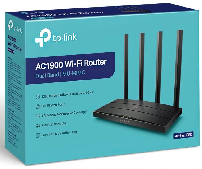 Маршрутизатор TP-LINK ARCHER C80 AC1900, 4xGE LAN, 1xGE WAN,  MESH
