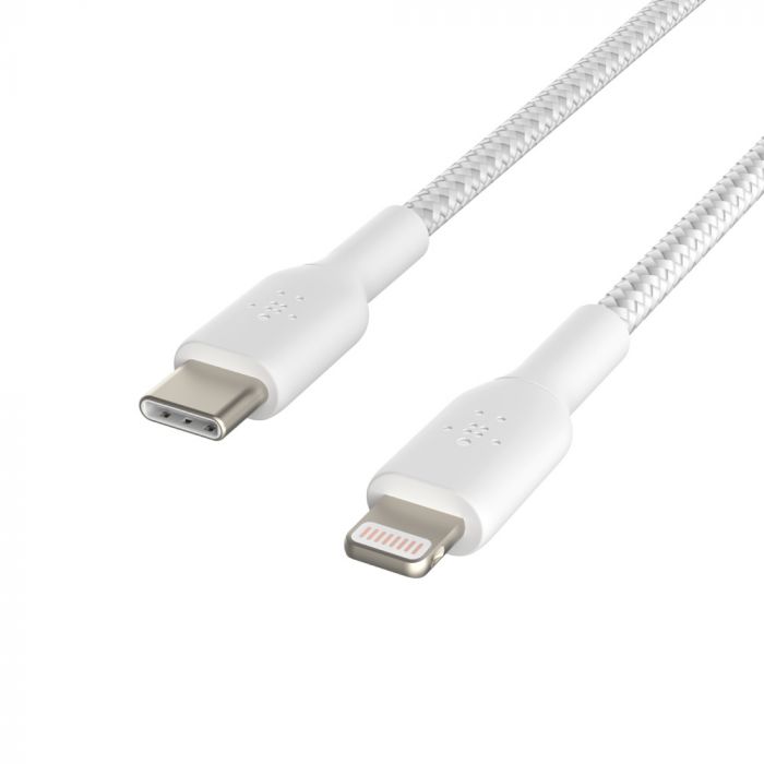 Кабель USB-C > Lightning заряджання/синхронізації Belkin 1м, 30Вт, Type-C, плетений, білий