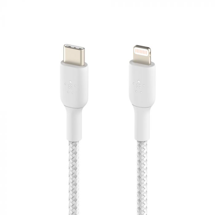 Кабель USB-C > Lightning заряджання/синхронізації Belkin 1м, 30Вт, Type-C, плетений, білий