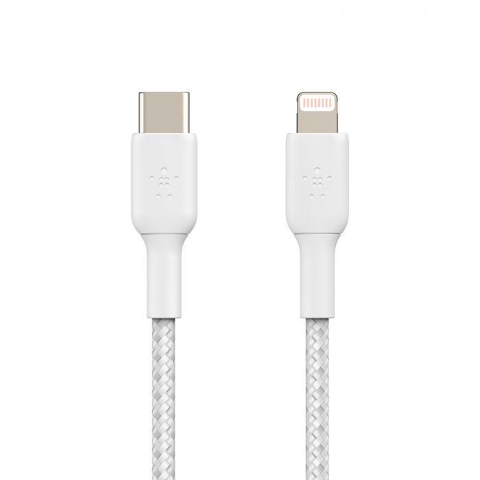 Кабель USB-C > Lightning заряджання/синхронізації Belkin 1м, 30Вт, Type-C, плетений, білий
