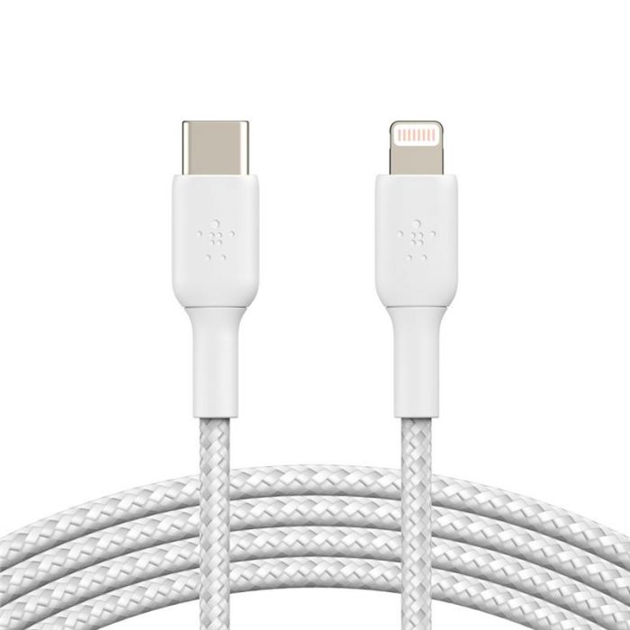 Кабель USB-C > Lightning заряджання/синхронізації Belkin 1м, 30Вт, Type-C, плетений, білий