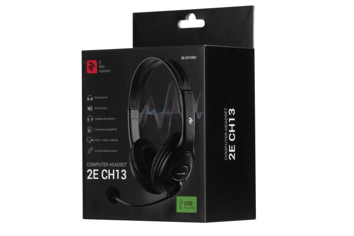 Гарнітура ПК стерео Over-ear 2E CH13 USB, omni-mic, 2м, чорний