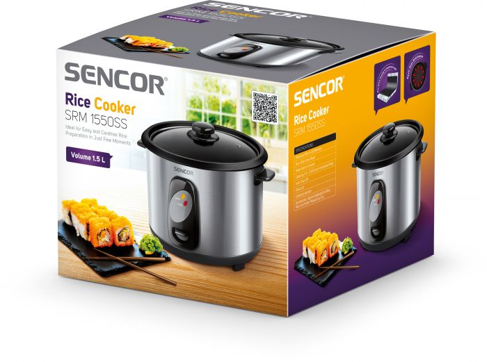 Рисоварка Sencor, 500Вт, чаша-1,5л, електр. керування , знімна кришка, нерж. сталь, сірий