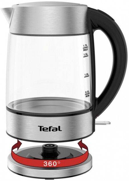 Електрочайник Tefal Glass Kettle 1.7л, скло, з підсвіткою, сріблясто-чорний