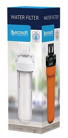 Фільтр магістральний Ecosoft 10", прозора колба, підключення 1/2, з поліпропіленовим картриджем
