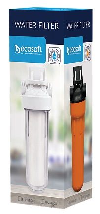 Фільтр магістральний Ecosoft 10", прозора колба, підключення 3/4, з поліпропіленовим картриджем