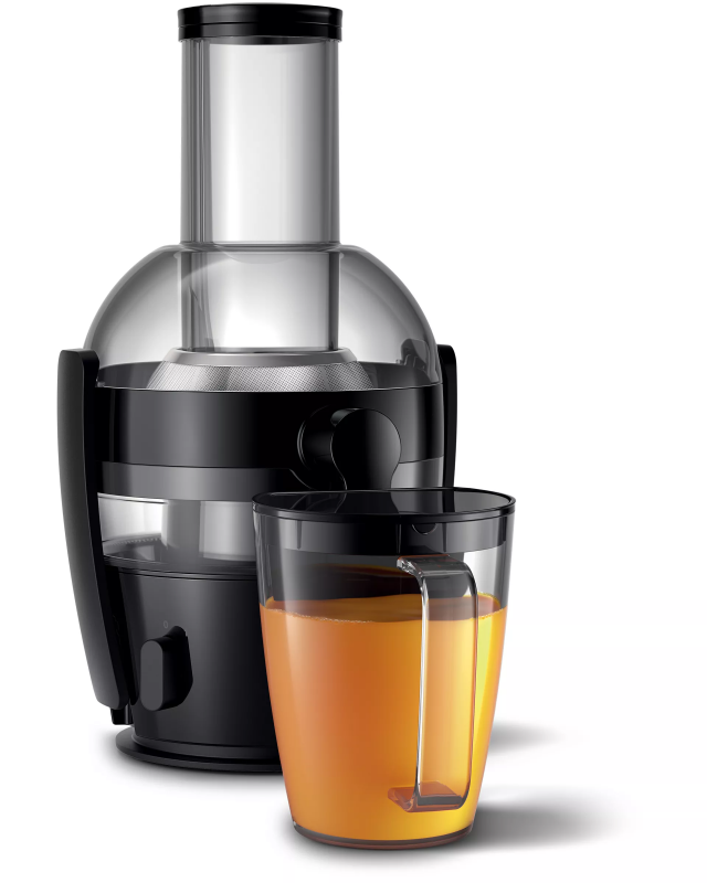 Соковитискач Philips Viva Collection відцентрований 800Вт, чаша-2л, жмих-1.2л, жолоб на ціле яблуко, пластик, чорний
