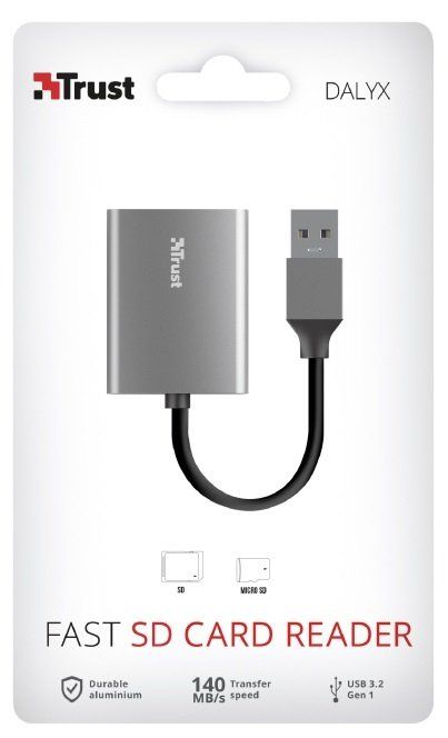 Кардрідер Trust Dalyx USB-A 3.2 > SD/microSD, Алюміній, 0.08м, Сірий