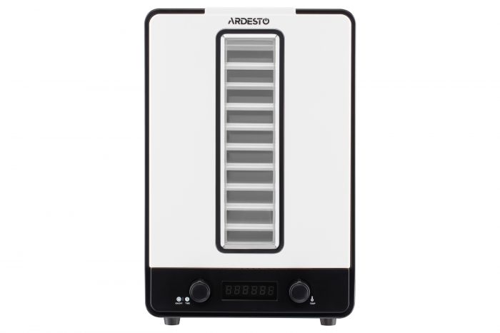 Сушарка для продуктів Ardesto 550Вт, піддонів - 10+1x3см, макс - 70°С, сітка для ягід, пластик, білий