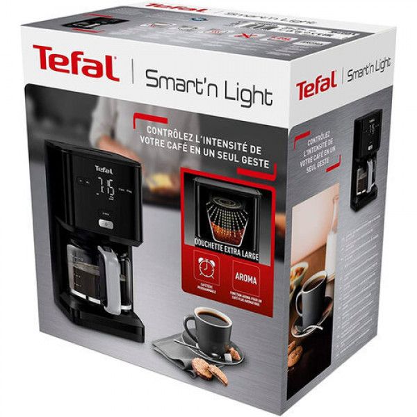Кавоварка Tefal крапельна Smart&light 1.25л, мелена, таймер включення, годинник, чорний