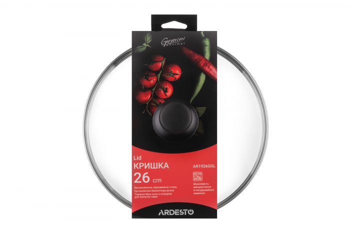Кришка Ardesto Gemini Gourmet, 26см, термостійке скло, нержавіюча сталь, бакеліт