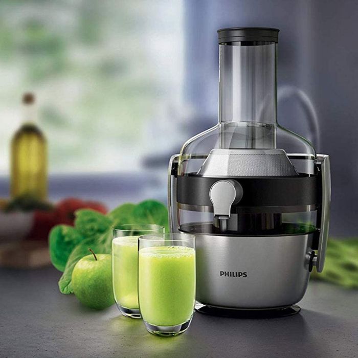 Соковитискач Philips Avance Collection відцентрований 1200Вт, чаша-1л, жмих-2.1л, жолоб на ціле яблуко, пластик/метал, сріблястий