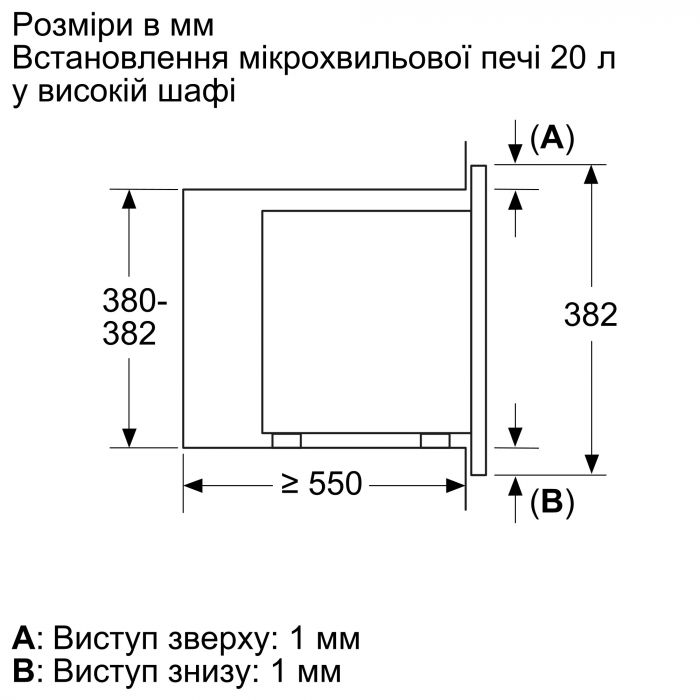 Мікрохвильова піч Bosch вбудована, 20л, електр. керув., 800Вт, дисплей, чорний
