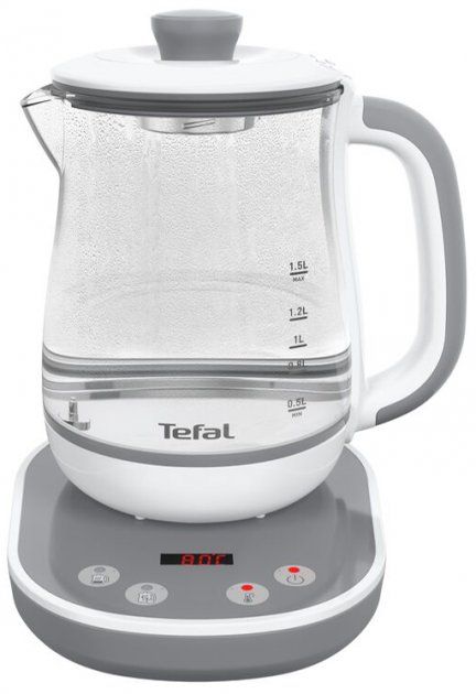 Електрочайник Tefal Tastea tea maker 1.5л, скло, заварник, біло-сірий