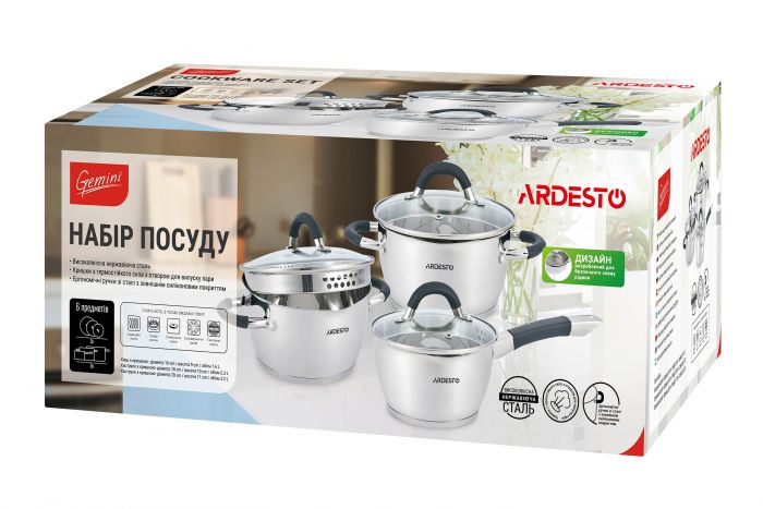 Набір посуду  зі зливом ARDESTO Gemini Livorno, 6 предметів, нержавіюча сталь