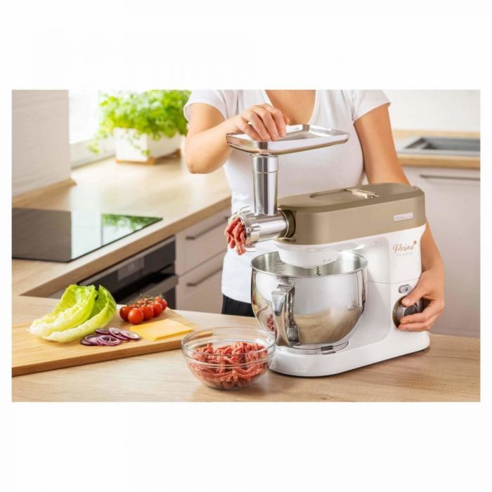 Кухонна машина Sencor 1200Вт, чаша-метал, корпус-пластик, насадок-19, коричнево-білий