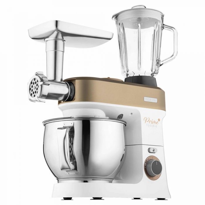 Кухонна машина Sencor 1200Вт, чаша-метал, корпус-пластик, насадок-19, коричнево-білий