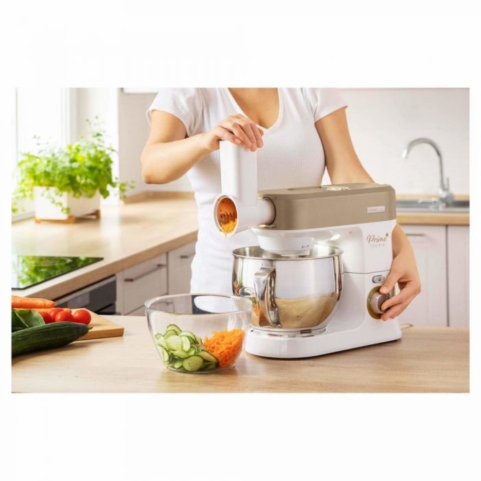 Кухонна машина Sencor 1200Вт, чаша-метал, корпус-пластик, насадок-19, коричнево-білий