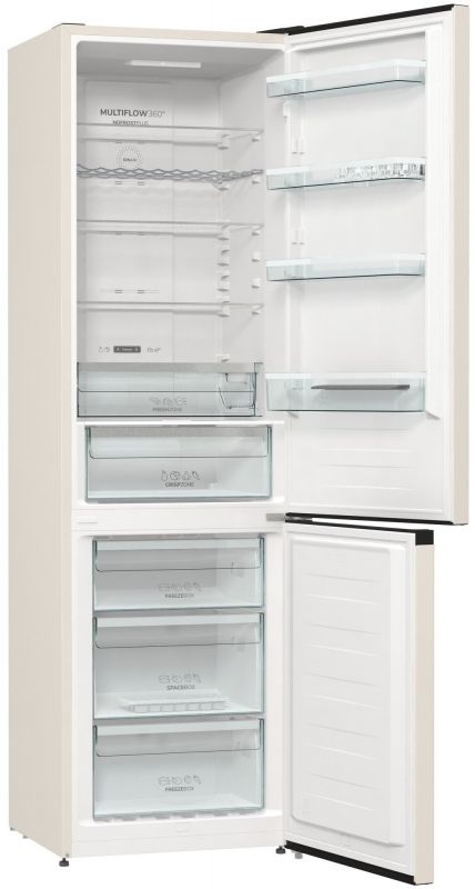 Холодильник з нижн. мороз. камерою Gorenje NRK6202AC4, 200х60х60см, 2 двері, 235( 96)л, А+, NoFrost+ , AdaptTech, Зона св-ті, LED Диспл зовнішній, ,бежевий