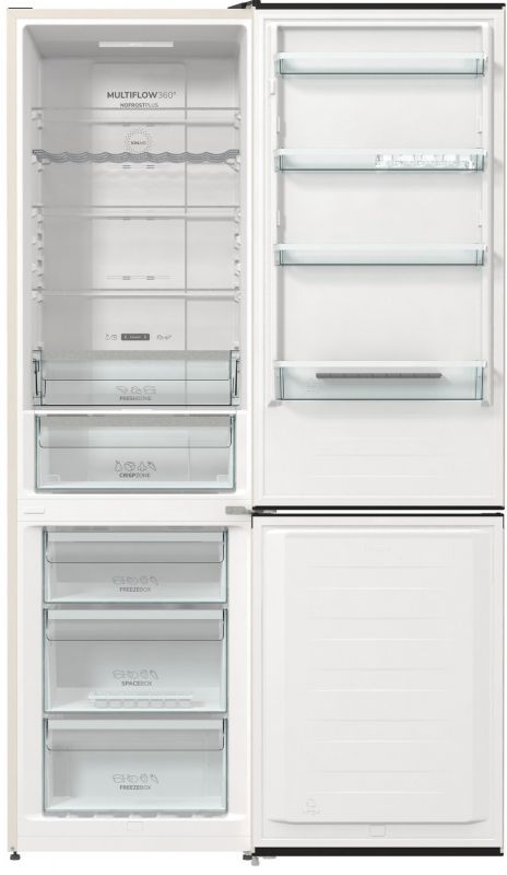 Холодильник з нижн. мороз. камерою Gorenje NRK6202AC4, 200х60х60см, 2 двері, 235( 96)л, А+, NoFrost+ , AdaptTech, Зона св-ті, LED Диспл зовнішній, ,бежевий