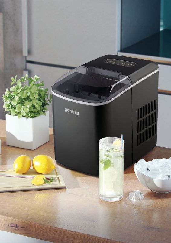 Льодогенератор побутовий Gorenje, 12кг/добу, 2.2л, дисплей, чорний