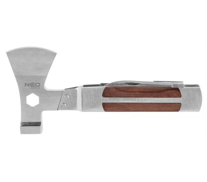 Мультитул Neo Tools, 11в1, молоток, сокира, гайковий ключ, рулетка, викрутка SL і PH, скребок, пила, напилок, ніж, консервний ніж, чохол