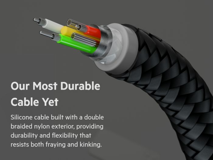 Кабель USB-C > USB-C заряджання/синхронізації Belkin 1м, 60Вт, Type-C, плетений, силіконовий, з ремінцем на магніті, чорний